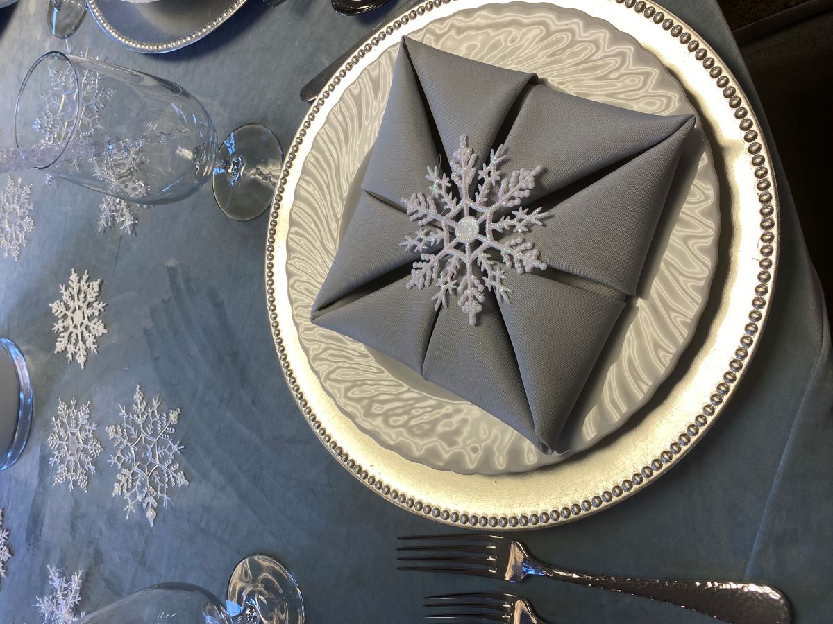 Storm Velvet 120" Round Tablecover With Dove Solid Napkin